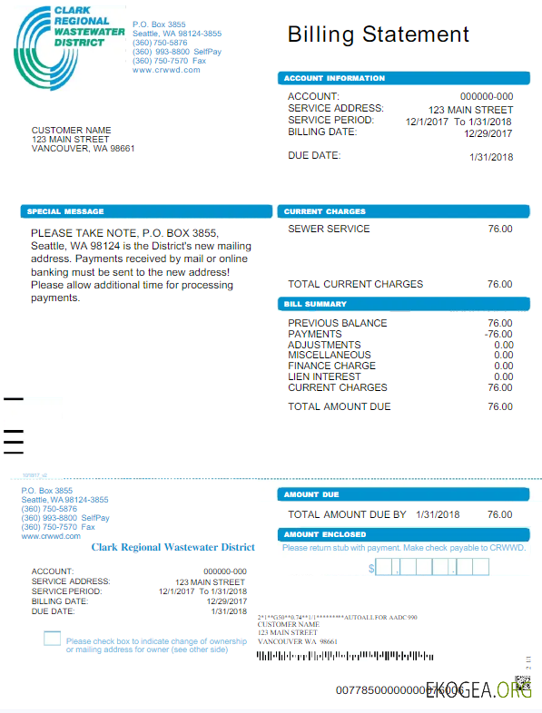 USA CRWWD utility bill Word and PDF template